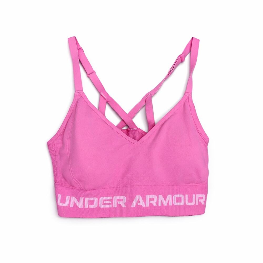Under Armour Pink Strappy Sports Bra Women’s Compression Cross Back Athletic L
